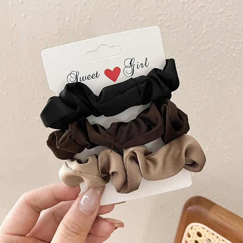 Multi Pack Elegant Satin Pleated Scrunchies - Solid Color Hair Ties for Women