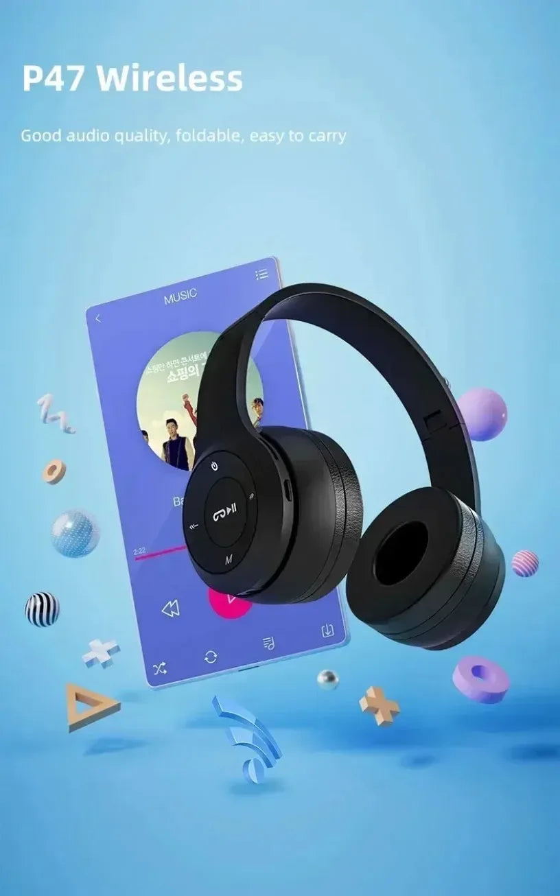 P47 Wireless Bluetooth Headphones - Foldable Over-Ear with 6H Talk Time & Volume Control