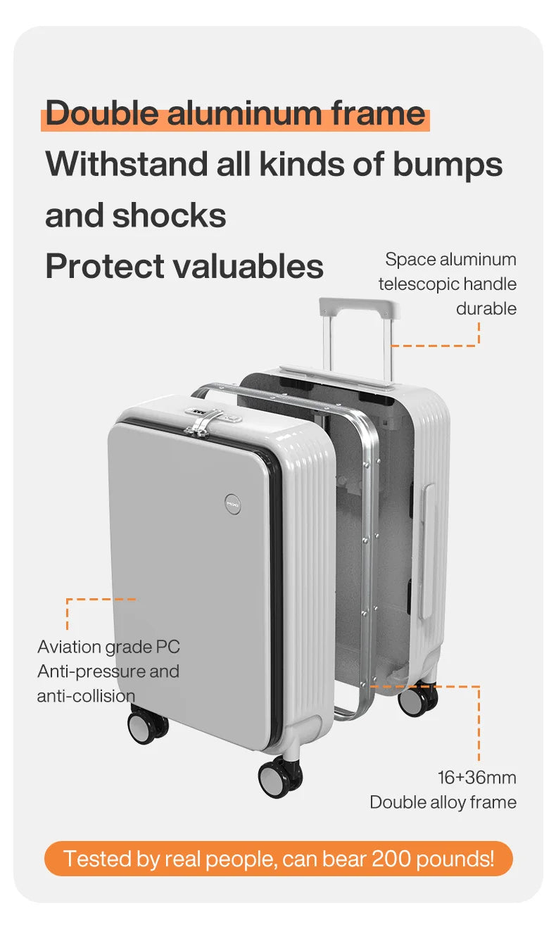 Mixi Aluminum Frame Carry-On Suitcase with USB Charging Port - 20/24 Inch Rolling Luggage
