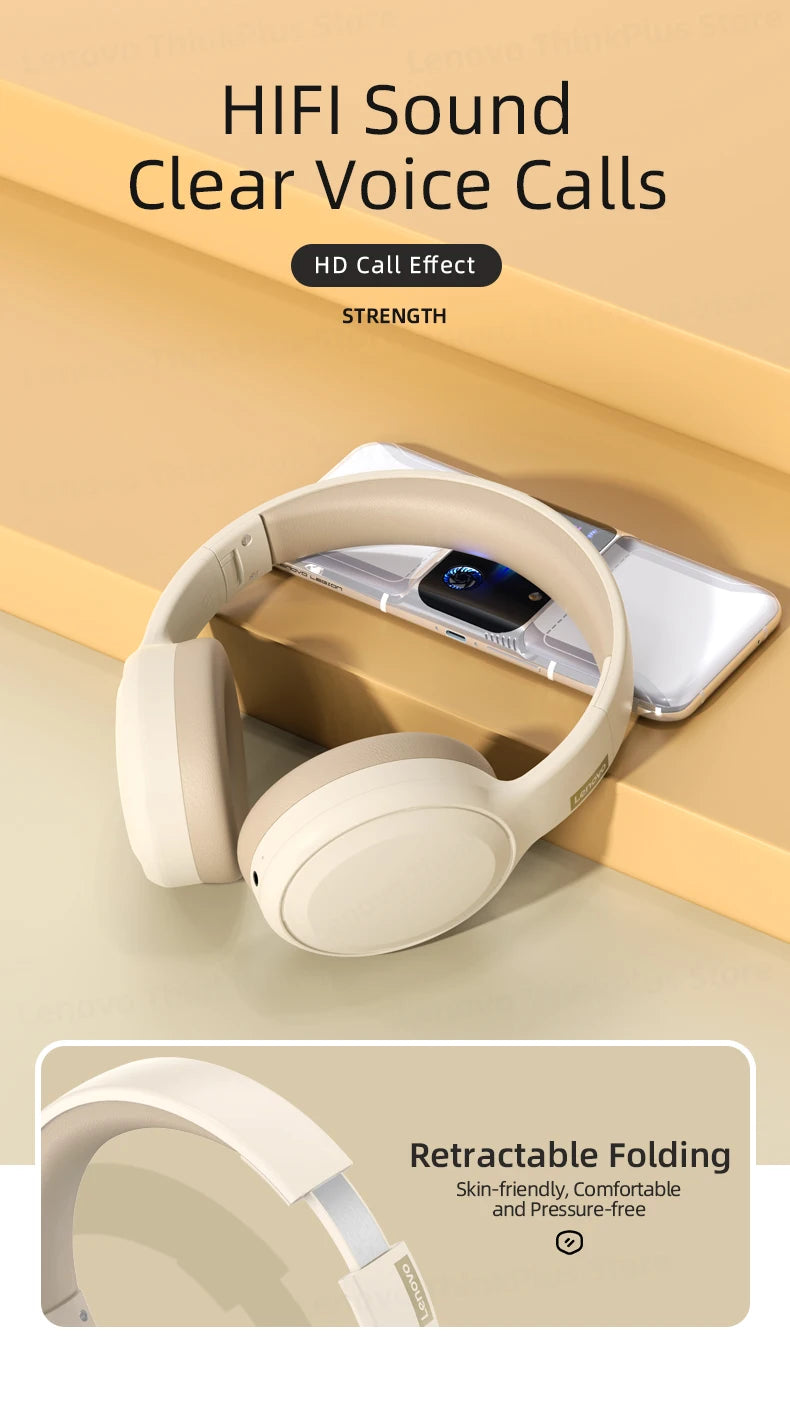 White wireless over-ear headphones with retractable folding design and mic module