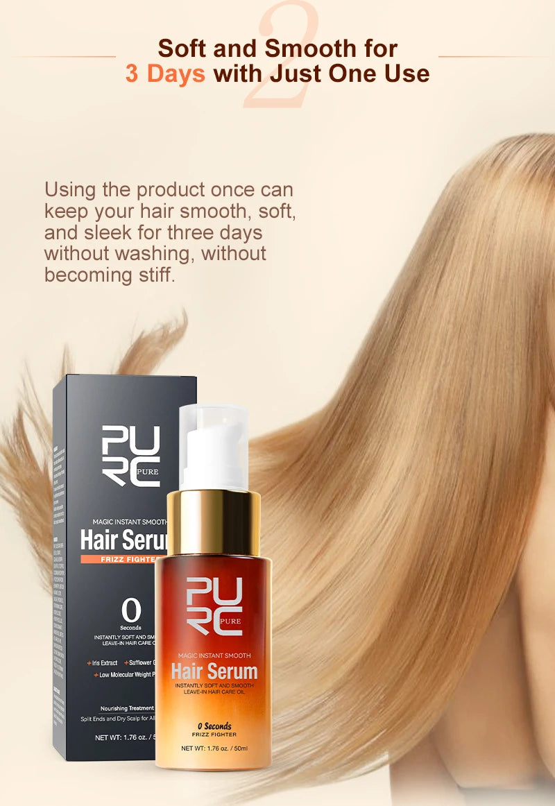 PURC Magic Instant Smooth Hair Serum - Nourishing Repair Leave-In Oil Anti-Frizz Treatment