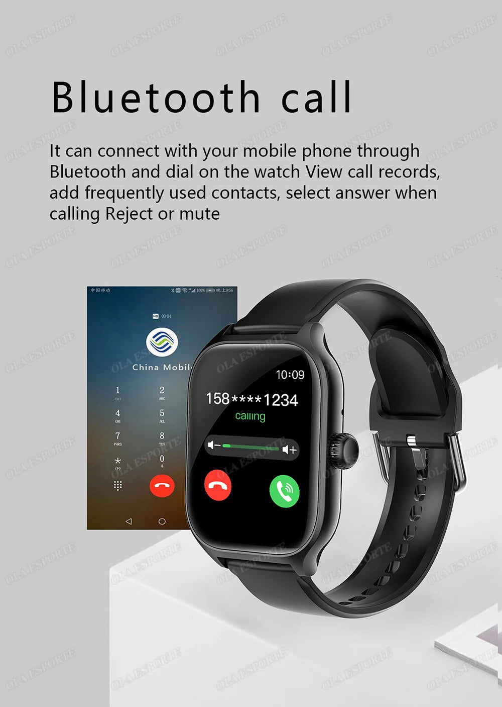 Cedar & Moore 2.01 smart watch with Bluetooth calling, heart rate and blood pressure monitor, black strap