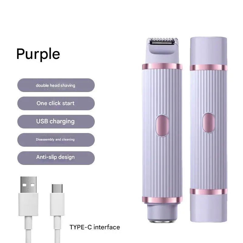 Purple 2-in-1 electric hair trimmer and shaver with USB charging Type-C cable
