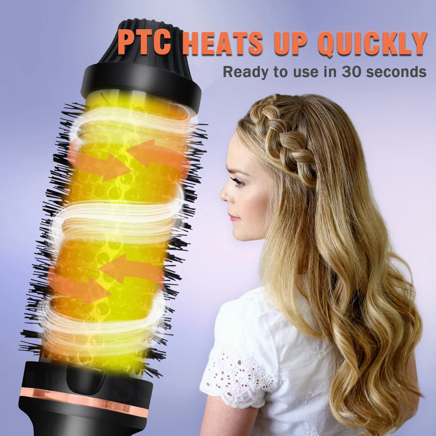 Hair Curling Brush - Ceramic Ionic Hot Brush with Anti-Scald Technology & Fast Heating