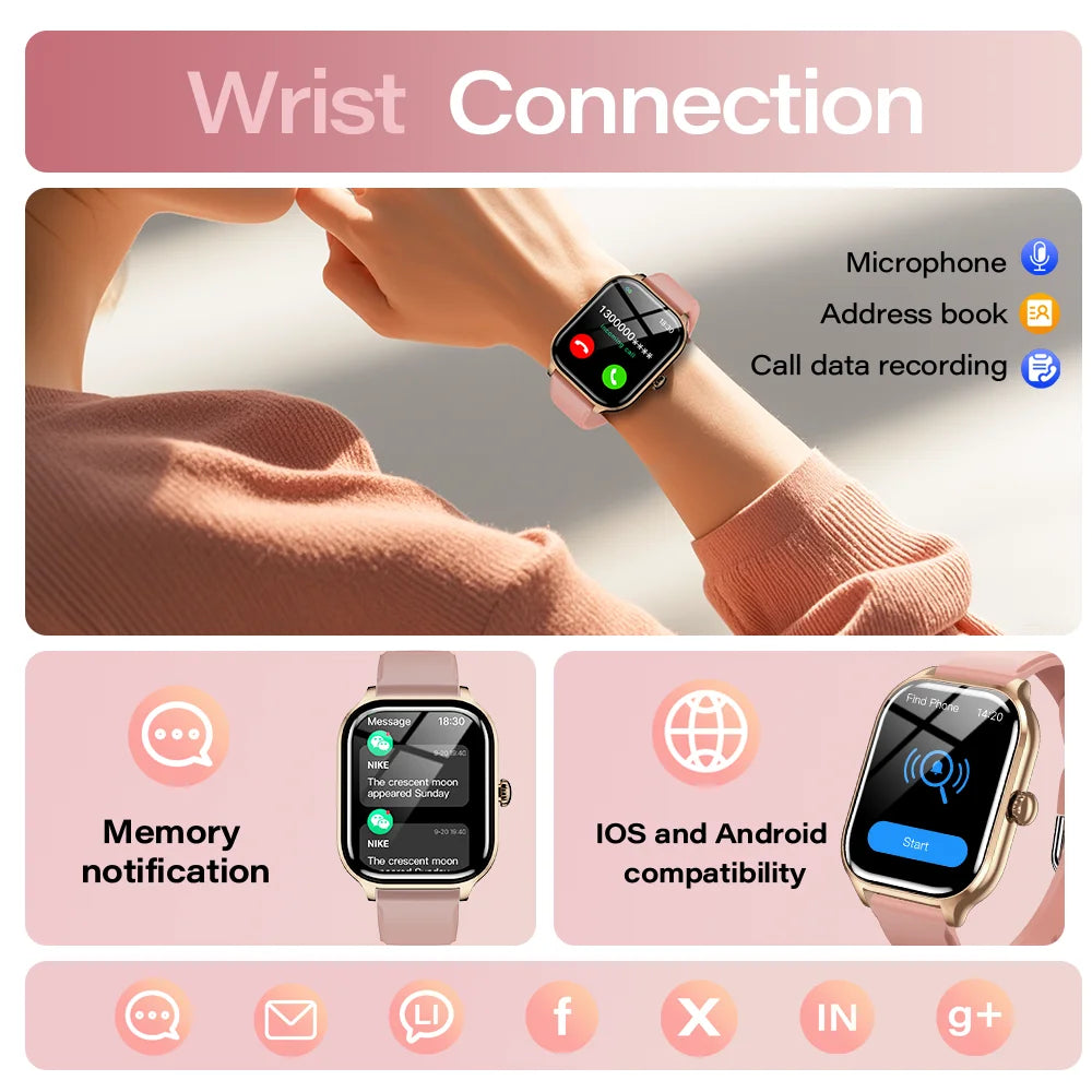 LAXASFIT H9 Pro Max Smart Watch with pink band and Bluetooth call capability