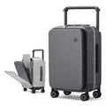 20-inch carry-on suitcase with trolley handle, dark gray hard shell and side panel details
