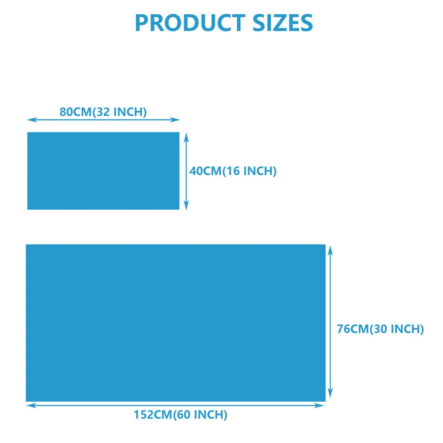 Cedar & Moore quick-dry microfiber sports towel, blue size guide: 80x40 cm and 152x76 cm.