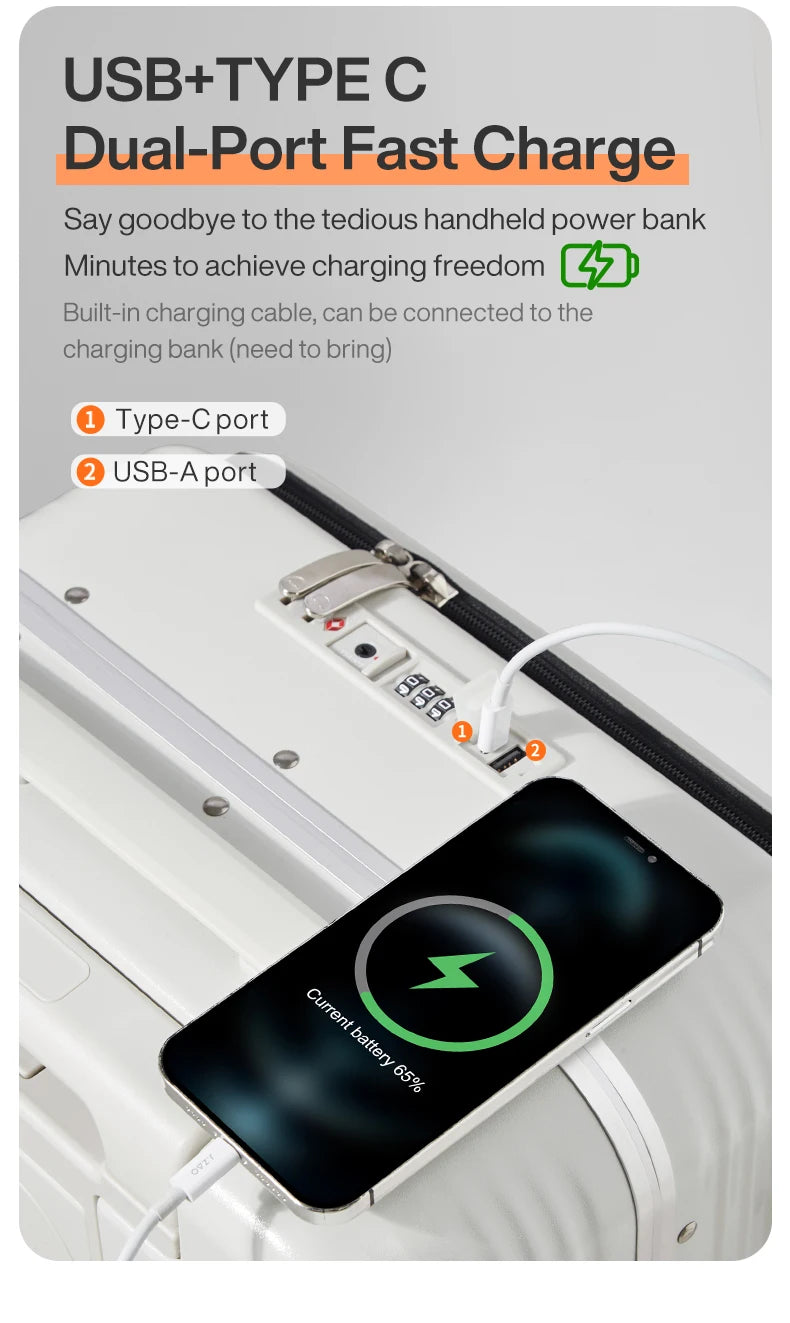 Mixi Aluminum Frame Carry-On Suitcase with USB Charging Port - 20/24 Inch Rolling Luggage