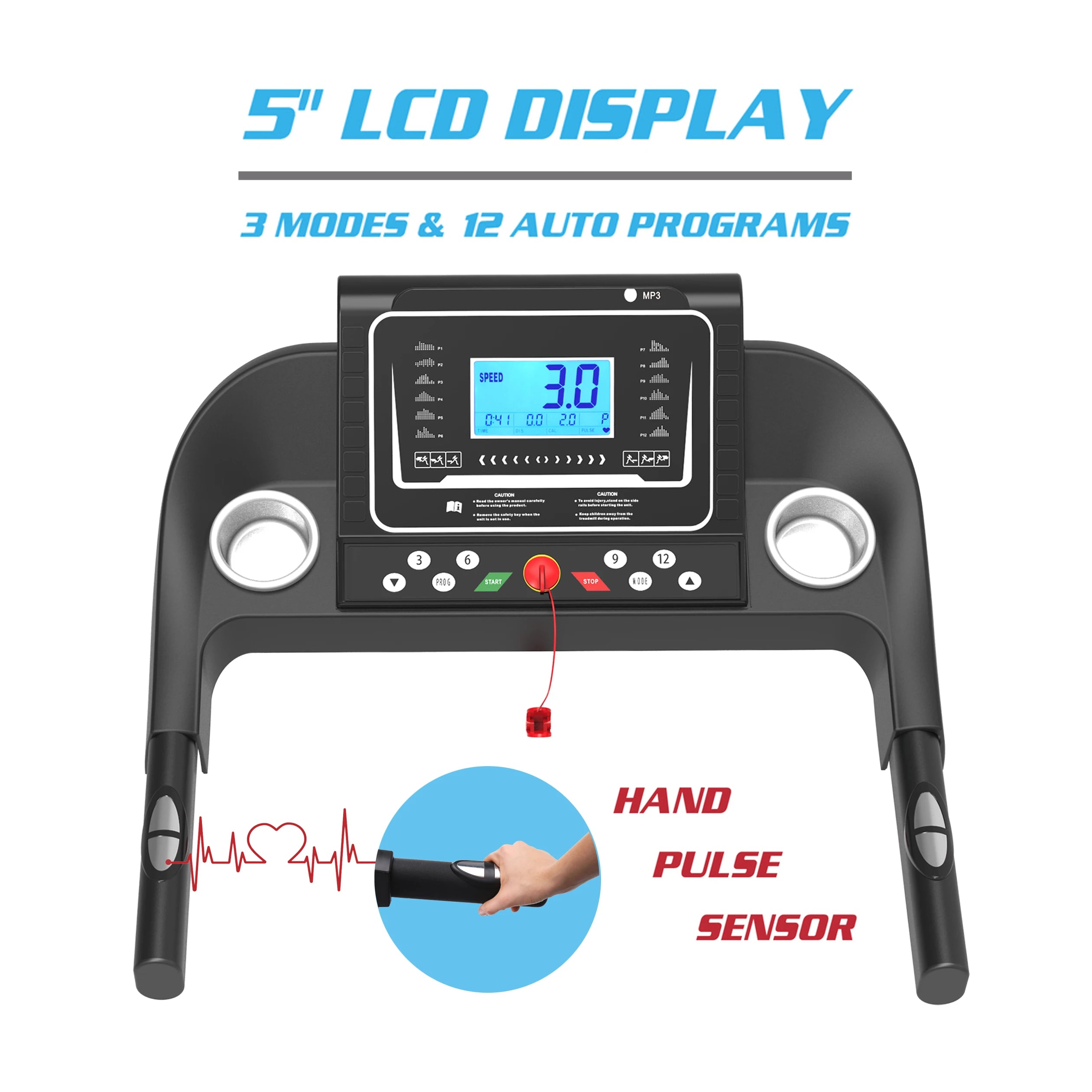 Folding Treadmill, Smart Motorized Treadmill with Manual Incline and Air Spring & MP3, Exercise Running Machine with 5" LCD
