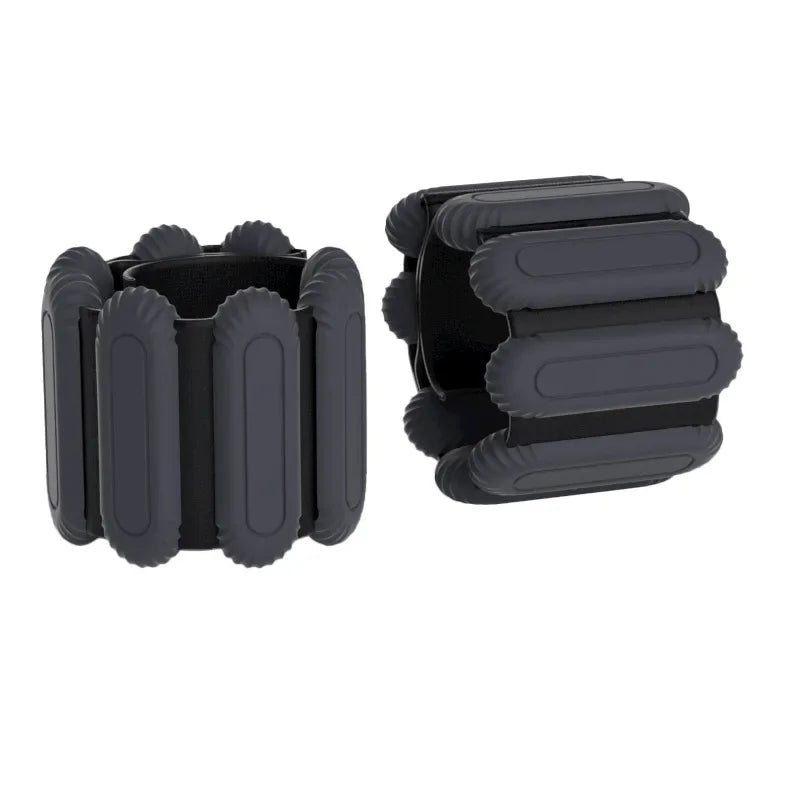 Adjustable wrist weight bands in dark gray with black inserts, two-piece set