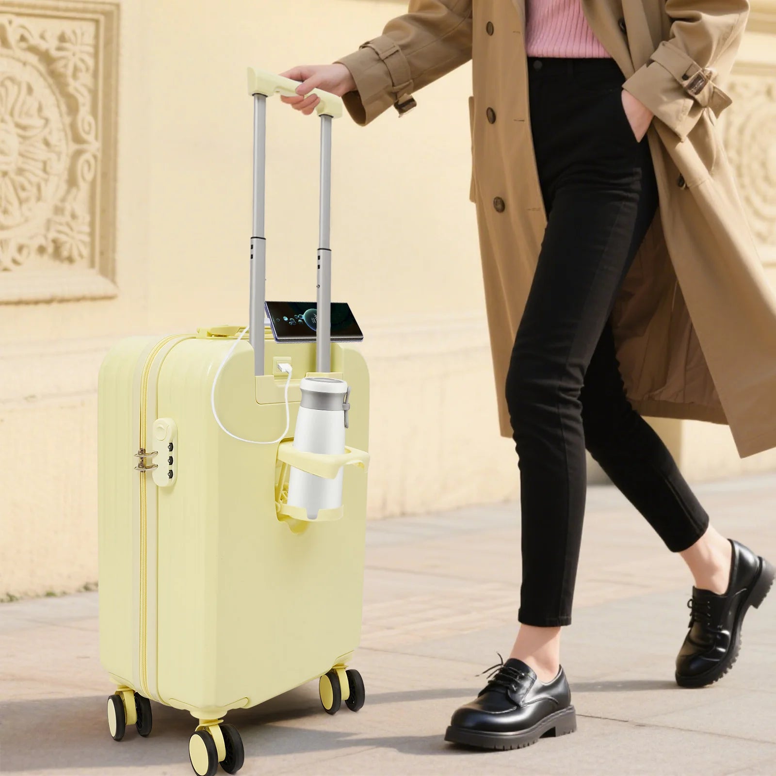 20 Inch Business Carry-On Suitcase with USB Port - ABS-PVC Spinner Luggage with 3-Digit Lock