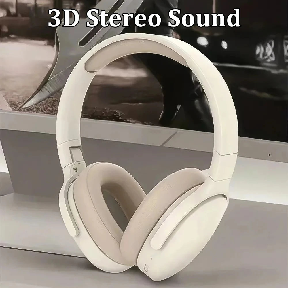 Off-white over-ear sports headphones with cushioned ear pads, angled front view.