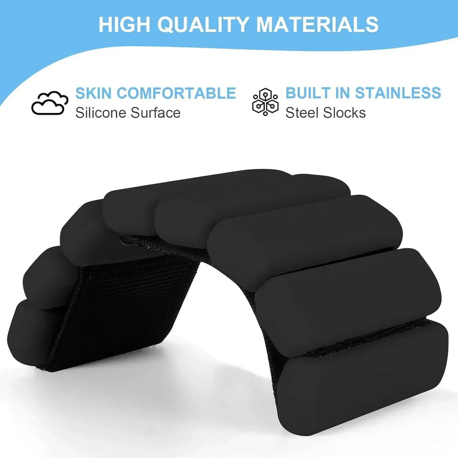 Adjustable wearable arm and leg weights set, black silicone-covered padded sections