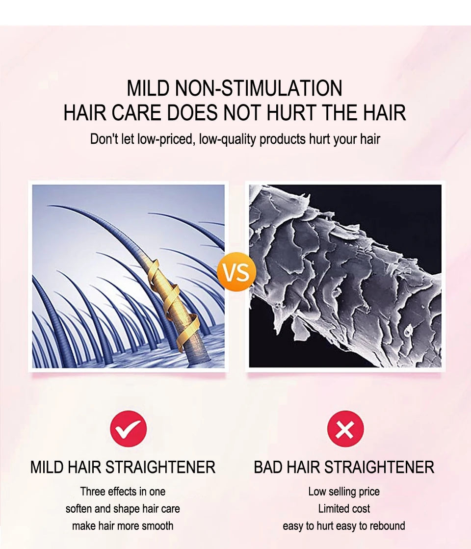 Keratin hair straightening cream infographic comparing mild vs bad hair straighteners for Cedar & Moore hair treatments