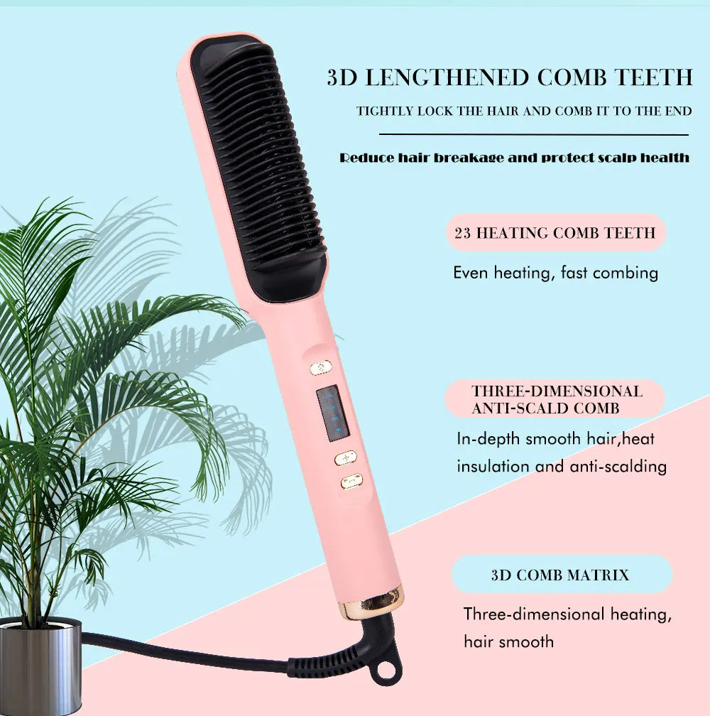 Hair Straightener Electric Brush - Hot Comb Heating Brush for Sleek, Smooth Styling