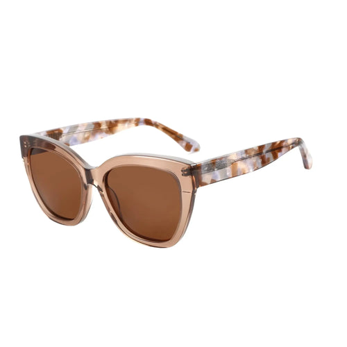Oversized square cat-eye sunglasses with brown lenses and tortoise-pattern frame