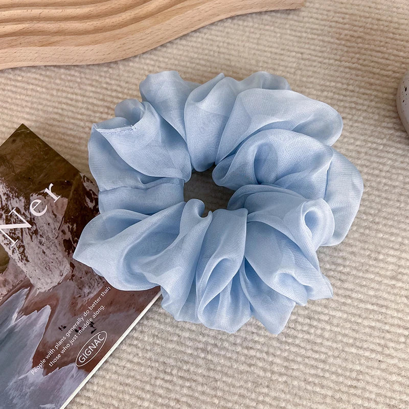 Soft Chiffon Pastel Hair Scrunchies - Romantic Ruffle Design Organza Hair Ties for Women
