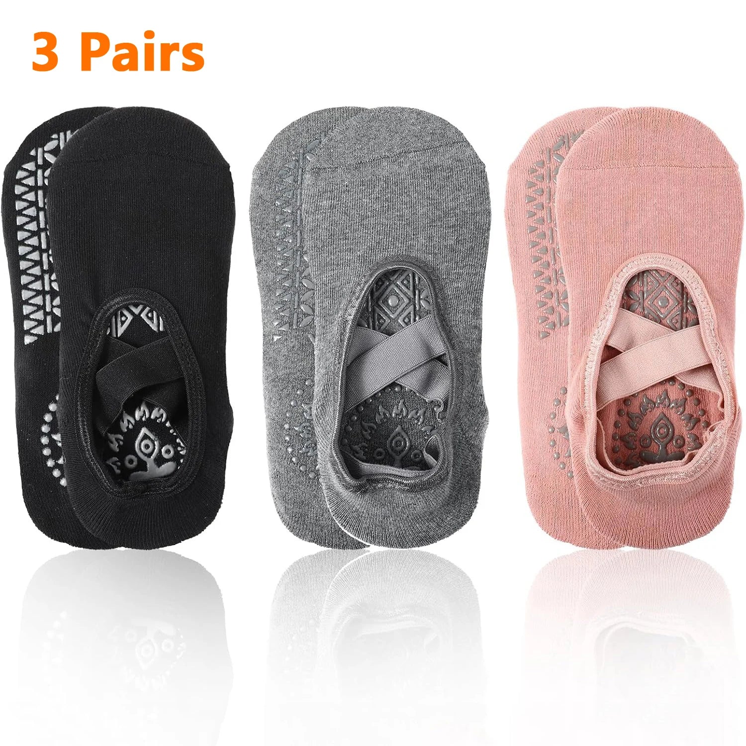 3-Pair Yoga Socks Set - Non-Slip Grip Socks with Straps for Women (Yoga, Pilates, Ballet)