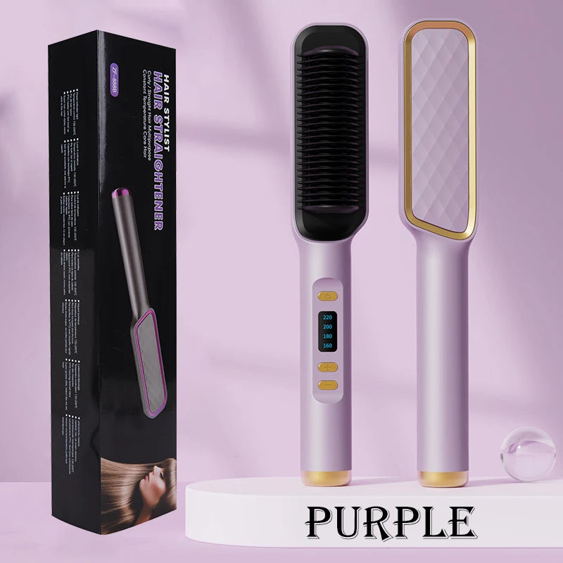 Hair Straightener Electric Brush - Hot Comb Heating Brush for Sleek, Smooth Styling