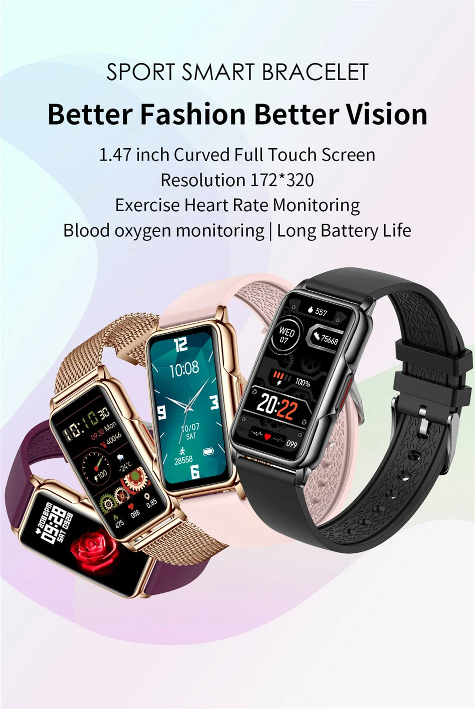 Android & IOS Smartwatch Heart Rate Monitoring Waterproof 20+Sport Modes