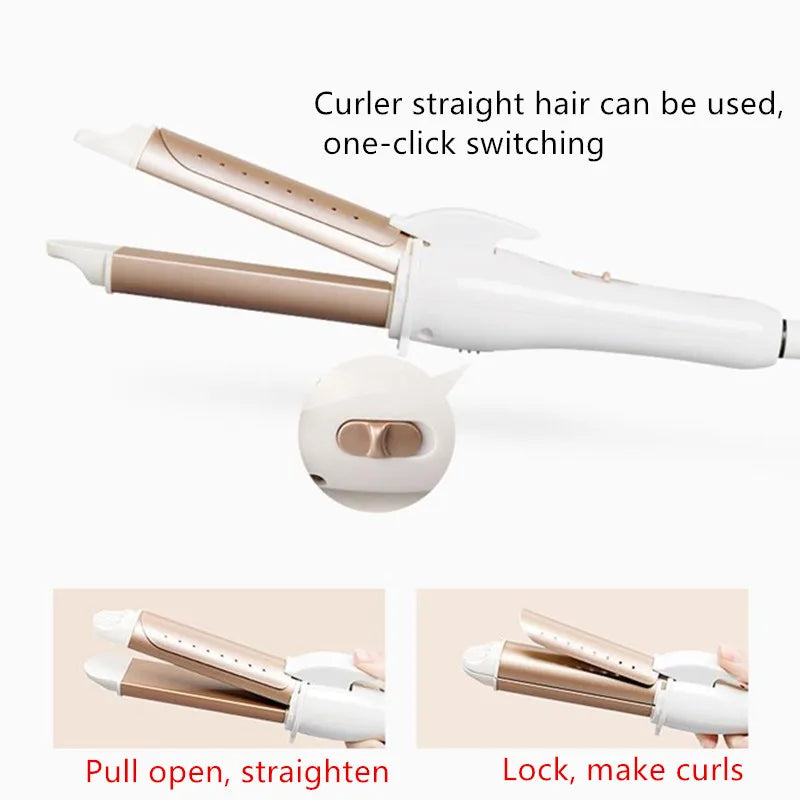 3-in-1 Ceramic Hair Curling Iron - Multifunction Curler, Straightener & Heated Roller Styling Tool