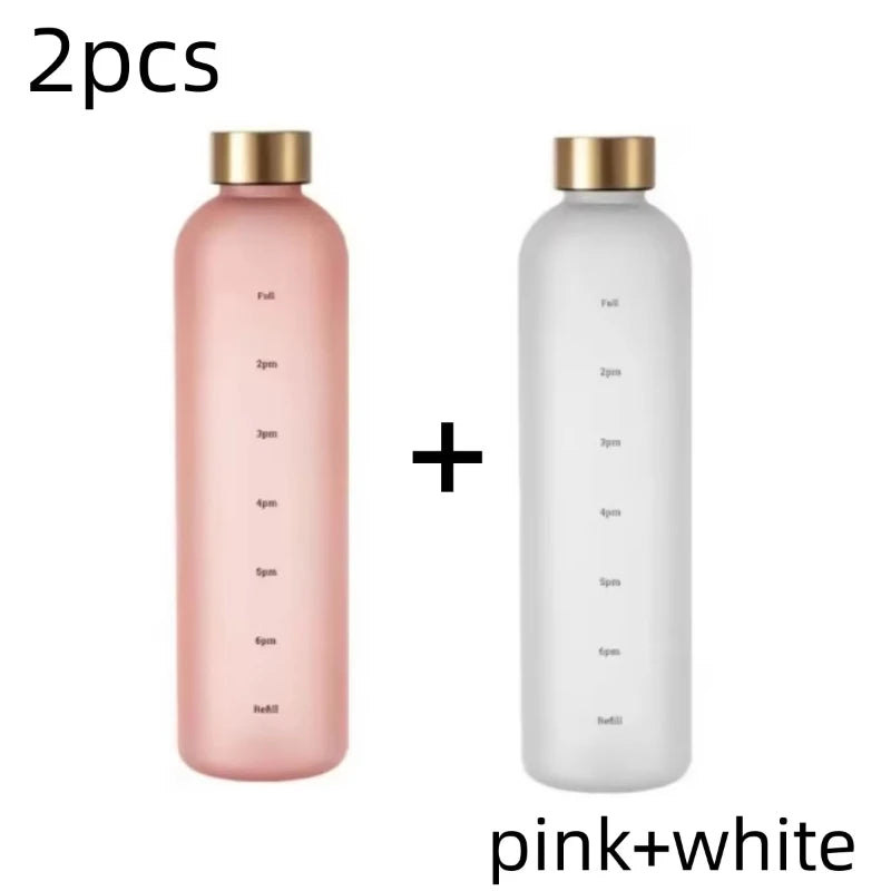 1 Liter Motivational Water Bottle with Time Markers - Sports Hydration Tracker