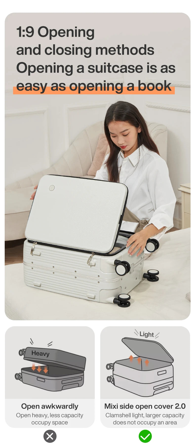 Mixi Aluminum Frame Carry-On Suitcase with USB Charging Port - 20/24 Inch Rolling Luggage