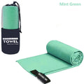 Quick-Dry microfiber sports towel by Cedar & Moore in mint green with storage bag