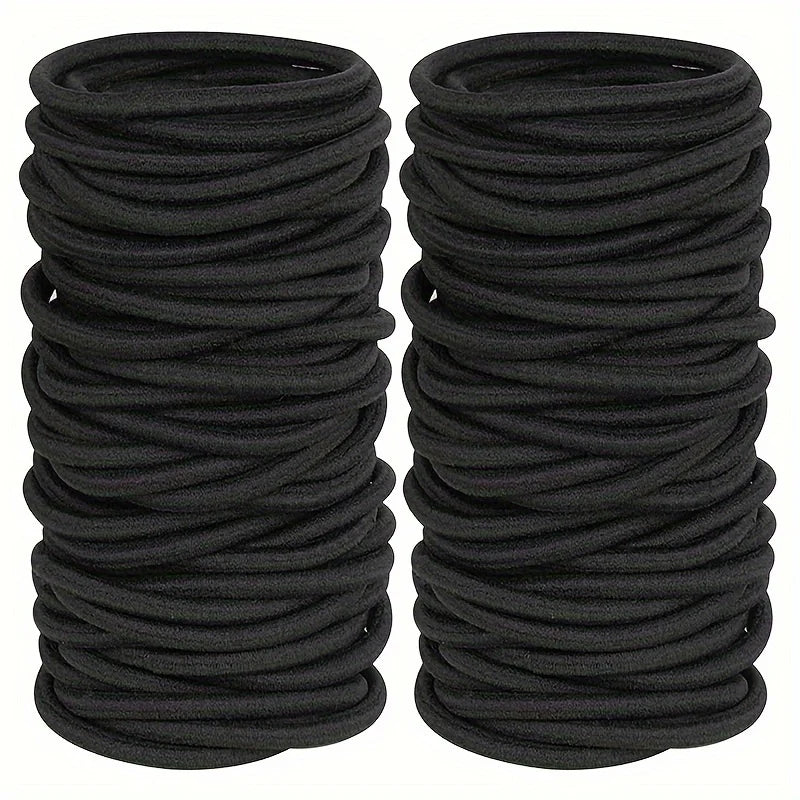 50/100pcs 3mm Black Small Elastic Hair Ties - Ponytail Holders for Thick & Curly Hair