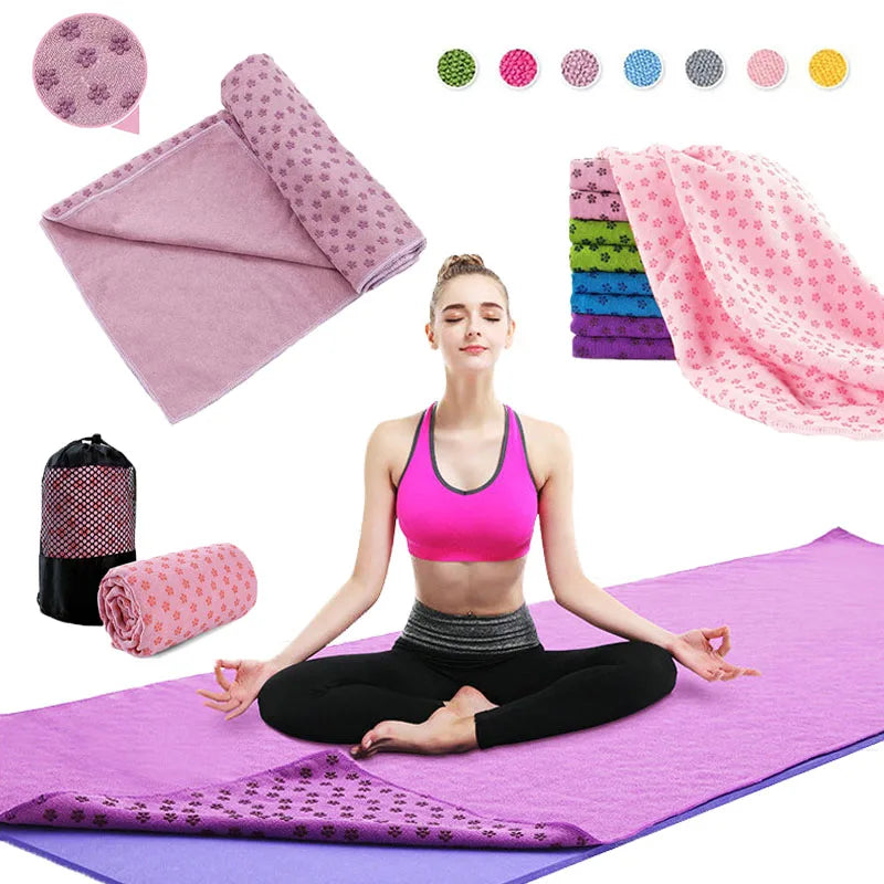 Non-Slip Yoga Towel by Cedar & Moore, pink 183x63cm sweat-absorbent mat for hot yoga