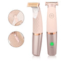 Pink rechargeable handheld epilator with metal comb head and power button