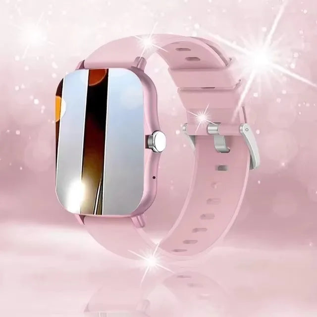 Multifunctional Smart Watch with pink band and 1.4-inch OLED display