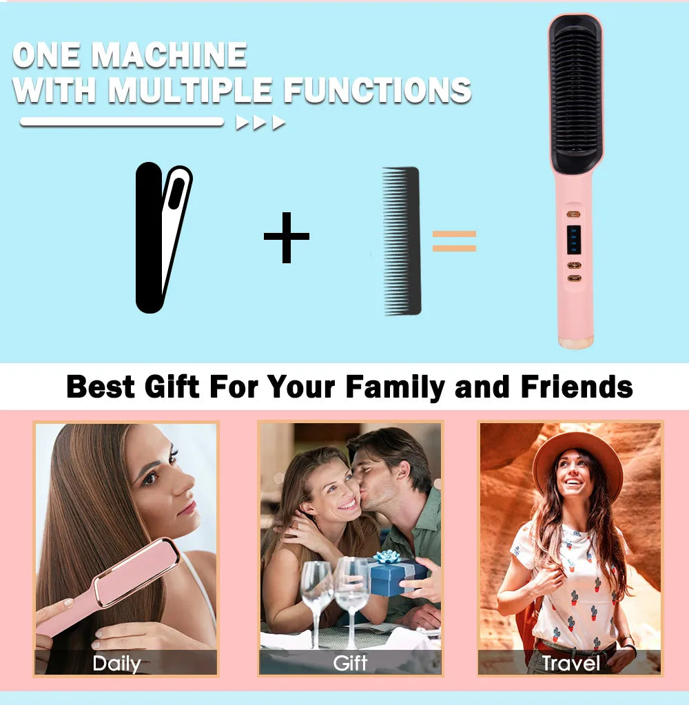 Hair Straightener Electric Brush - Hot Comb Heating Brush for Sleek, Smooth Styling