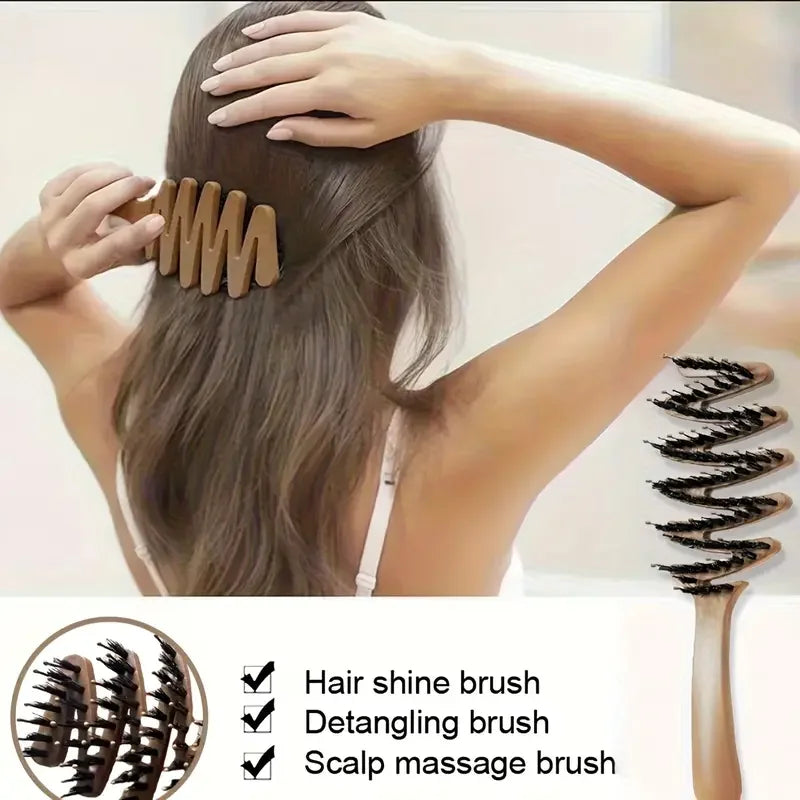 Long Handle Bristle Brush - Anti-Static Volumizing Hair Brush for All Hair Types