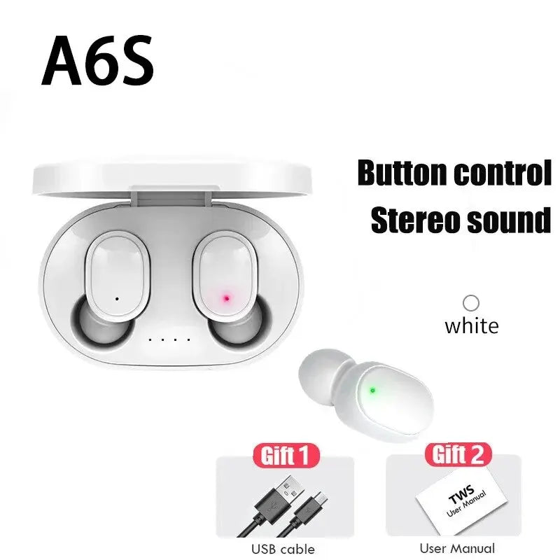 TWS A6S Wireless Bluetooth Earbuds - Active Noise Cancelling Headphones with Mic