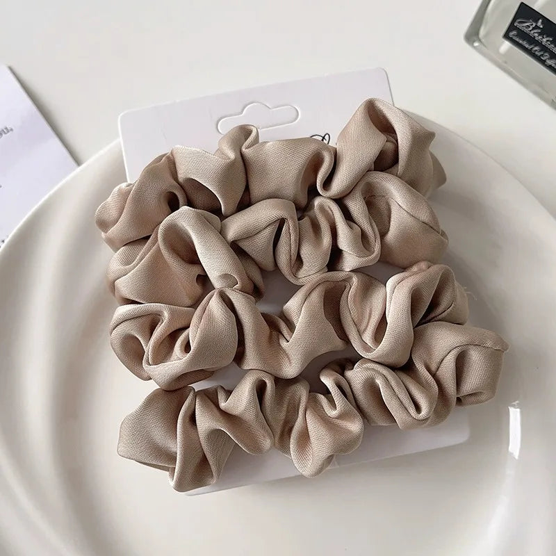 Multi Pack Elegant Satin Pleated Scrunchies - Solid Color Hair Ties for Women