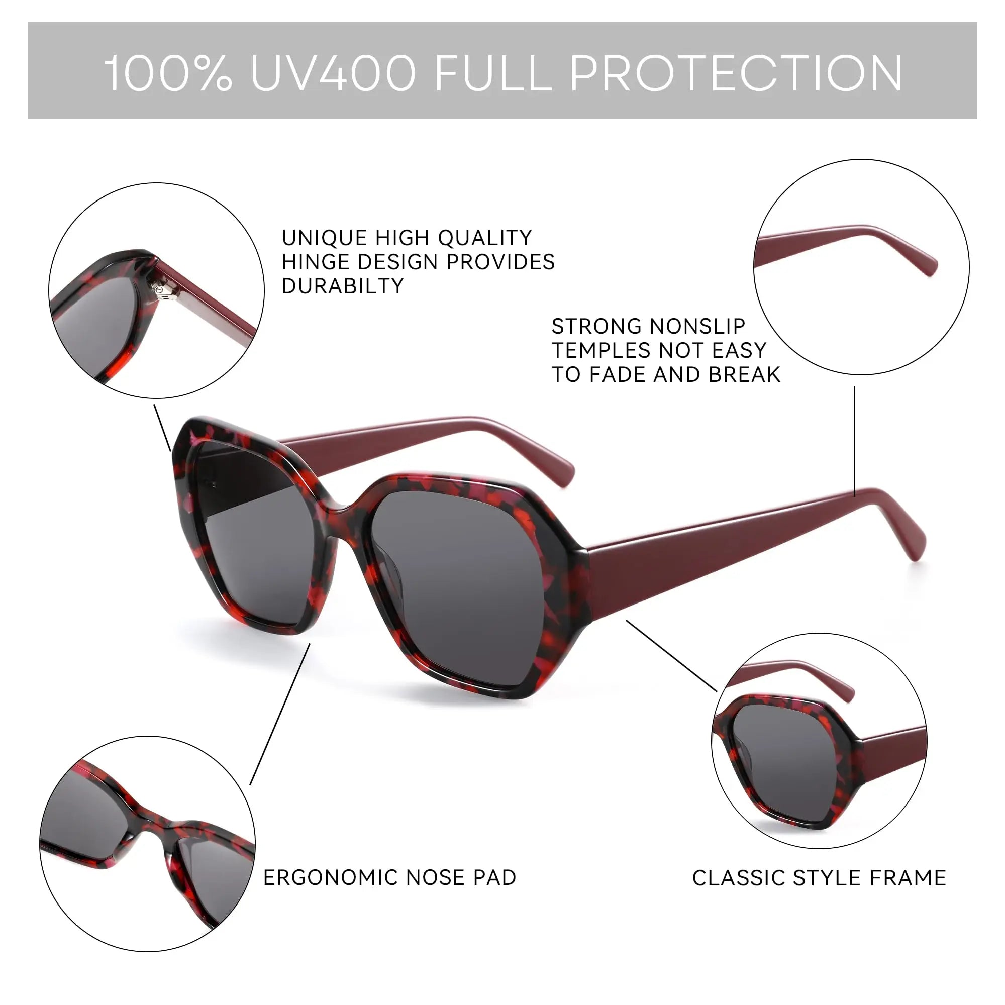 ZENOTTIC Trendy Designer Retro Hexagon Sunglasses UV400 Protection