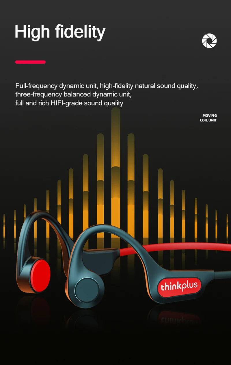 Bone conduction wireless headphones with blue ear frame and red ear tips