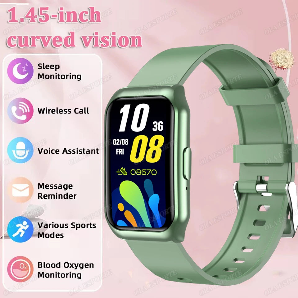 Curved Screen Smart Watch - Heart Rate Blood Oxygen Pressure Sleep Monitor Waterproof