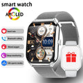 Ultra-thin AMOLED smart watch with silver mesh strap and black watch face