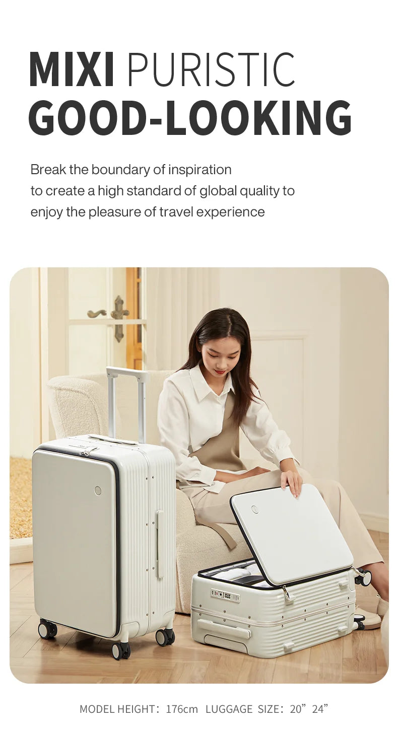 Mixi Aluminum Frame Carry-On Suitcase with USB Charging Port - 20/24 Inch Rolling Luggage