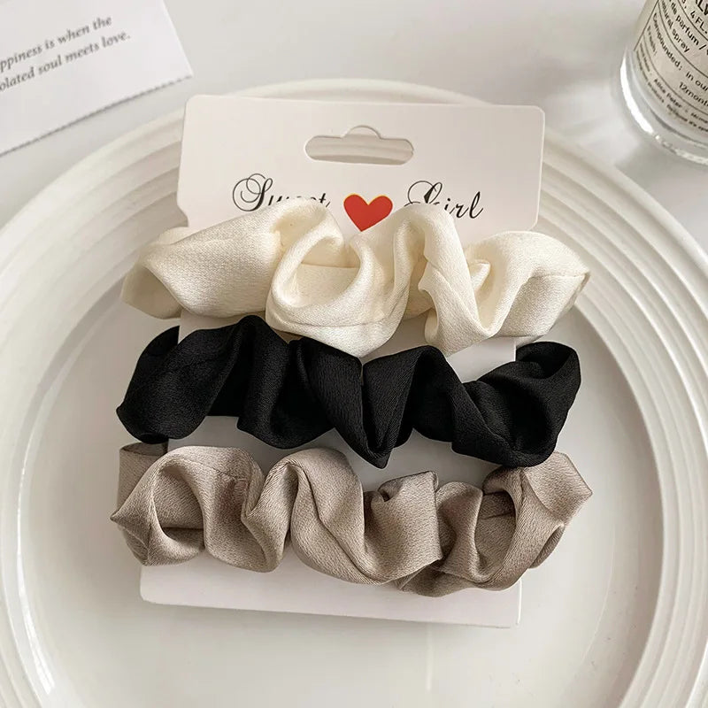 Multi Pack Elegant Satin Pleated Scrunchies - Solid Color Hair Ties for Women