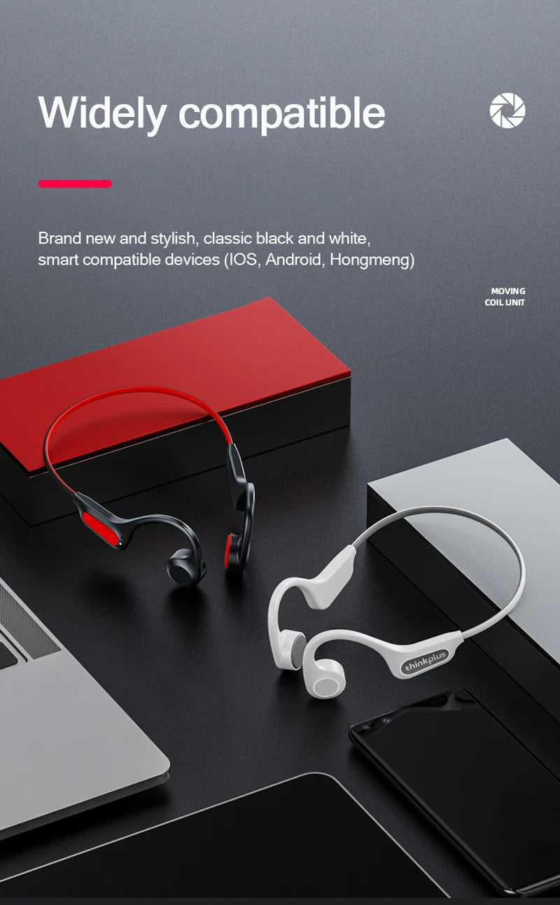 Bone conduction sports headphones with white frame and white ear hook