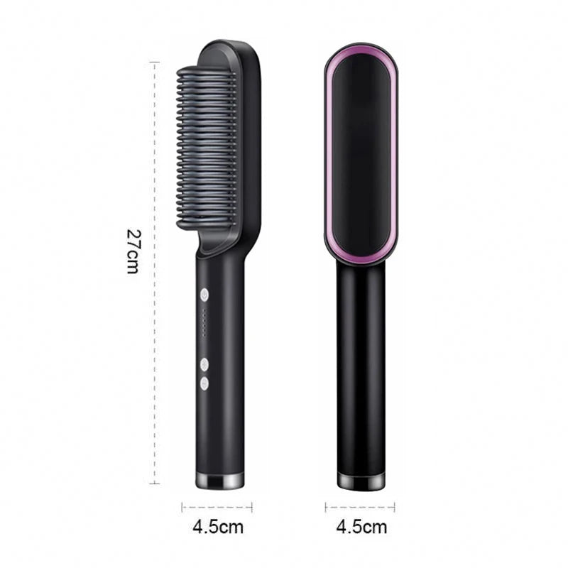 Black hair straightener comb with purple accent plate, 4.5 cm body shown