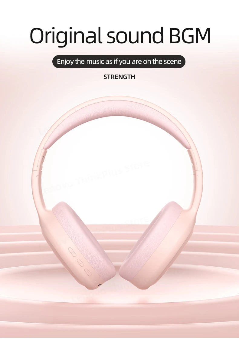 Light pink foldable over-ear wireless headphones with cushioned ear pads and headband