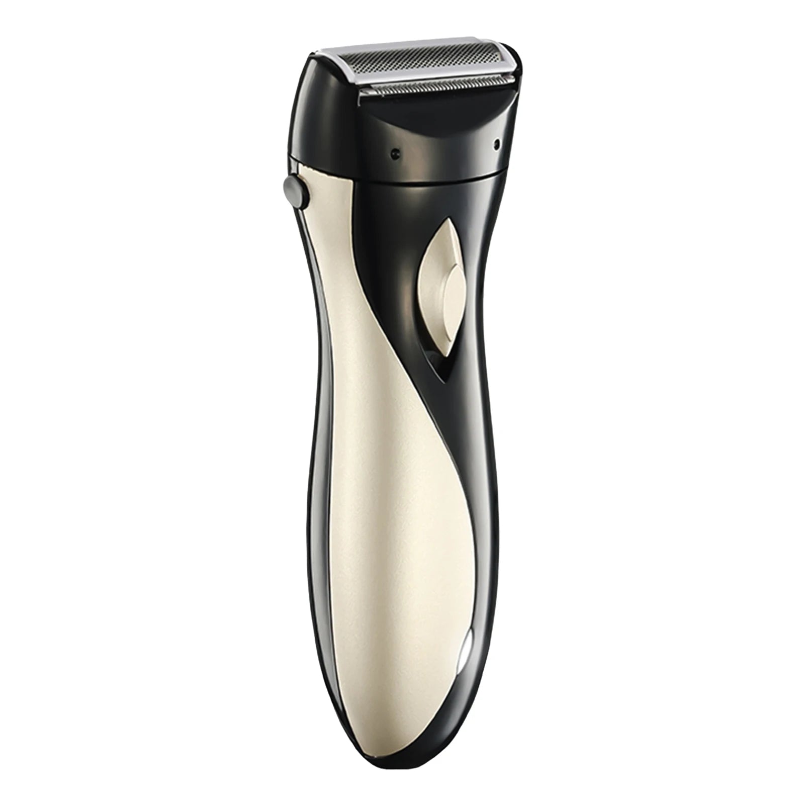 Rechargeable epilator with dark handle and metal shaving head, compact handheld design