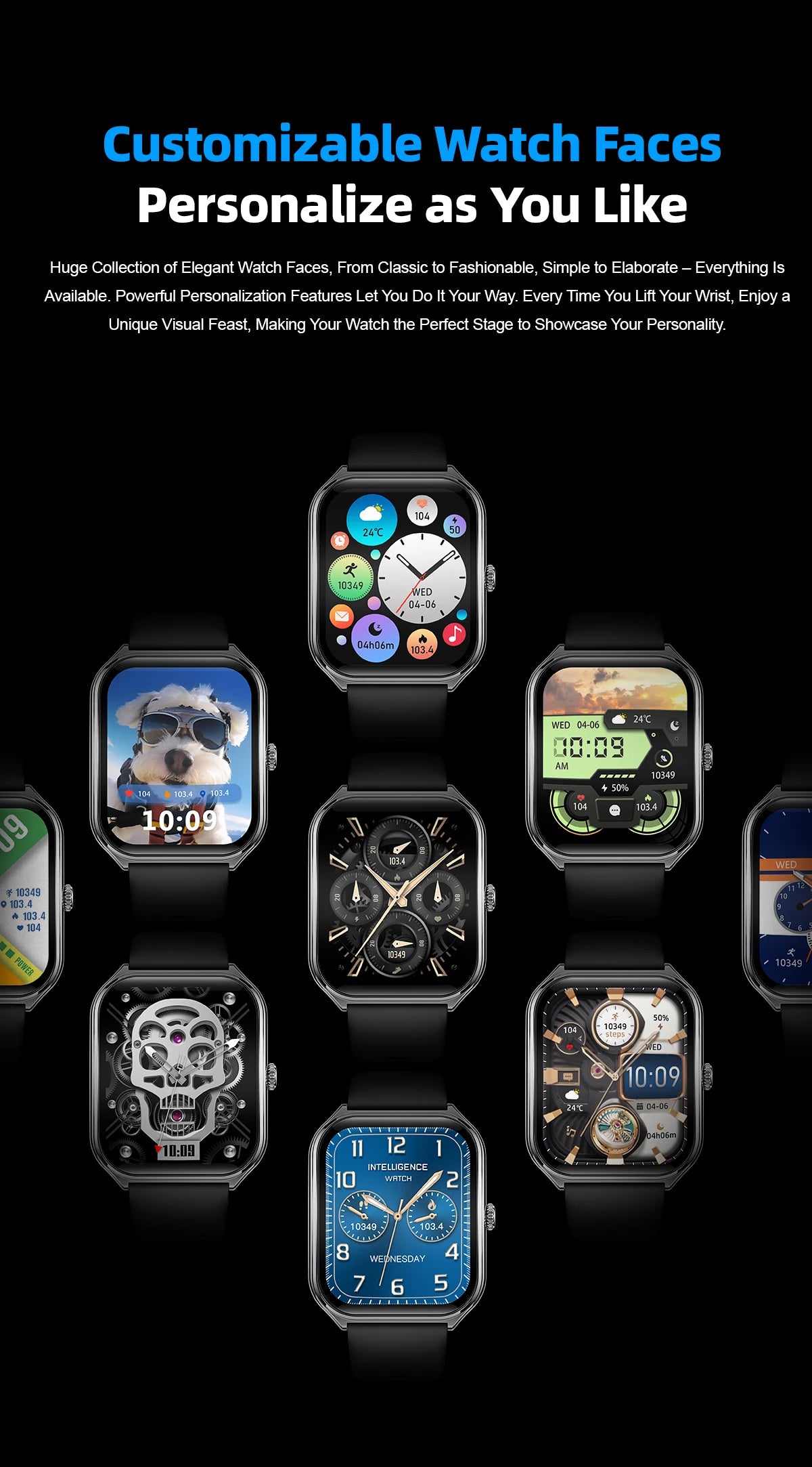 Ultra-thin AMOLED smart watch with multiple colorful customizable watch faces