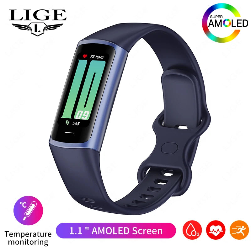 LIGE Fashion Smartwatch Temperature Blood Heart Oxygen Monitoring Bracelet