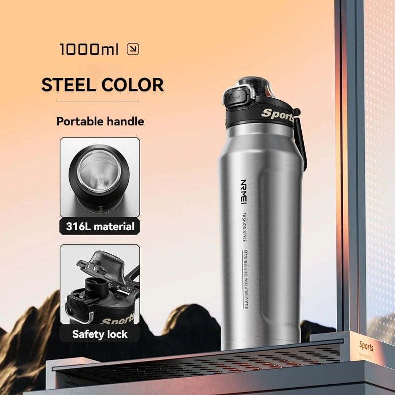 1L Stainless Steel Insulated Bottle - 6-Layer Vacuum Flask for Hiking, Cycling & Fitness