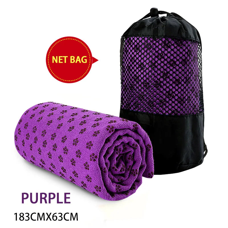 Non-Slip Yoga Towel Cedar & Moore, purple 183x63 cm with net bag